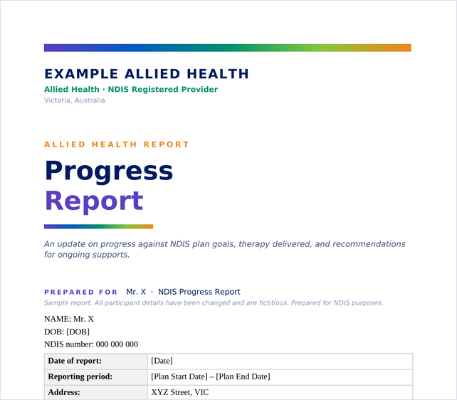 Progress Report sample report cover